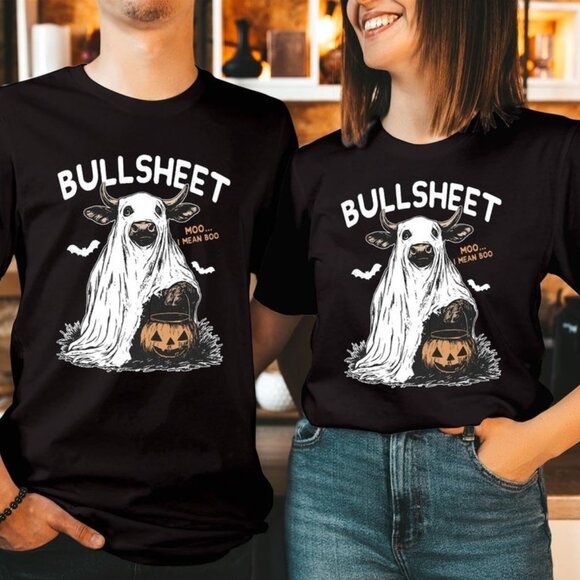 Tops - Bull Sheet Funny Cow Lover Ghost Cow Moo, Spooky Season Trick or Treat Boo Shirt